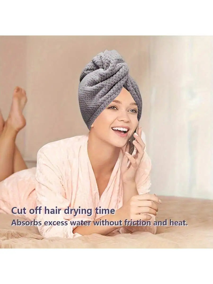 Hair Drying Towel Wrap – Absorbent Button-Closure Hair Cap for Women