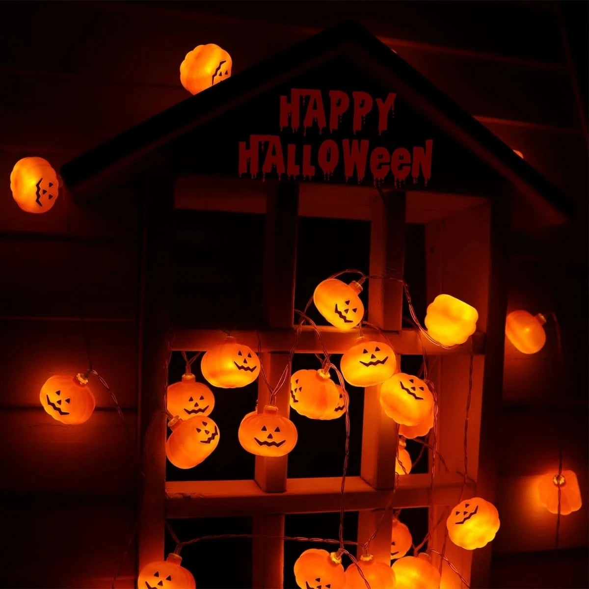 3D Pumpkin LED String Lights – Battery-Operated Halloween Decor for Home & Parties