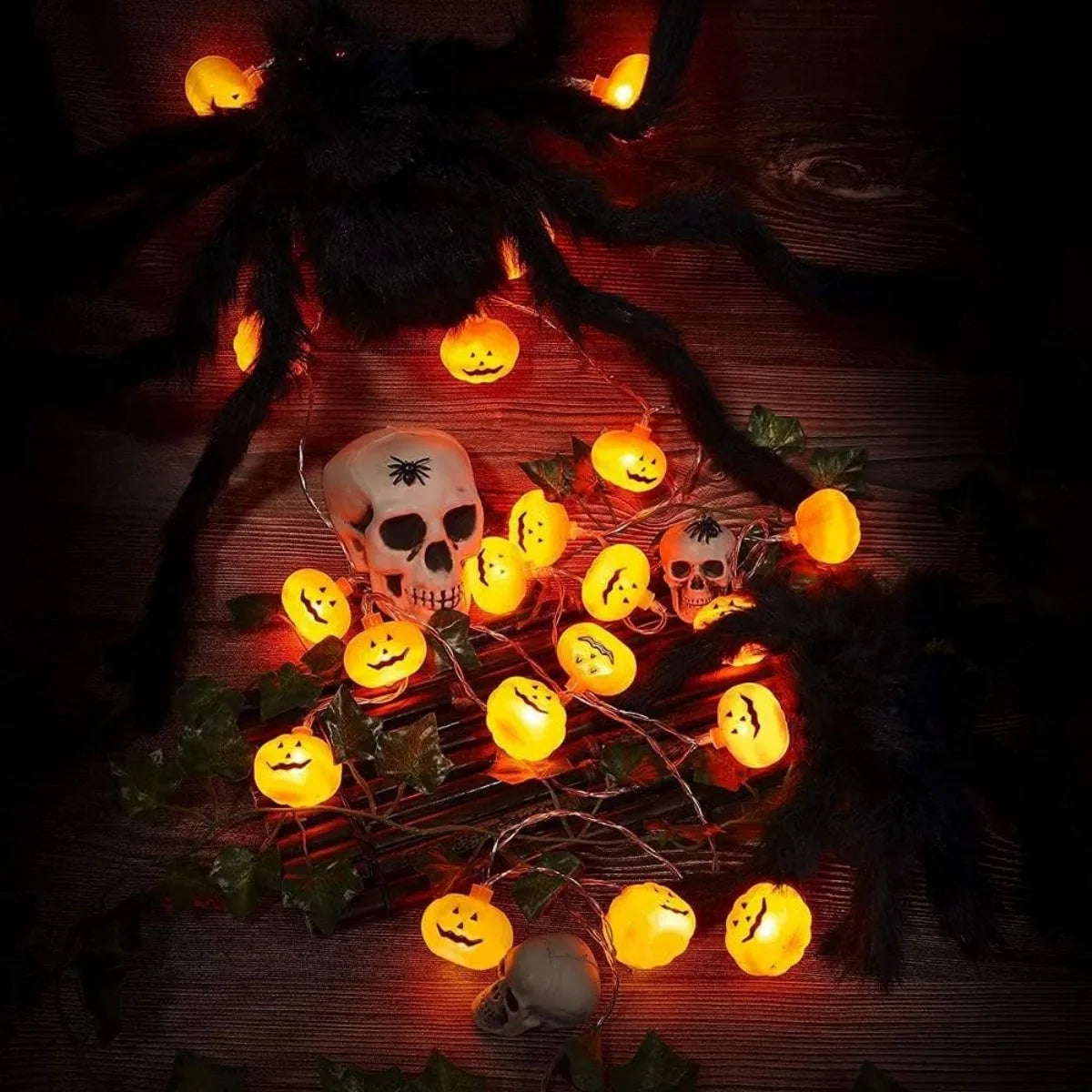 3D Pumpkin LED String Lights – Battery-Operated Halloween Decor for Home & Parties