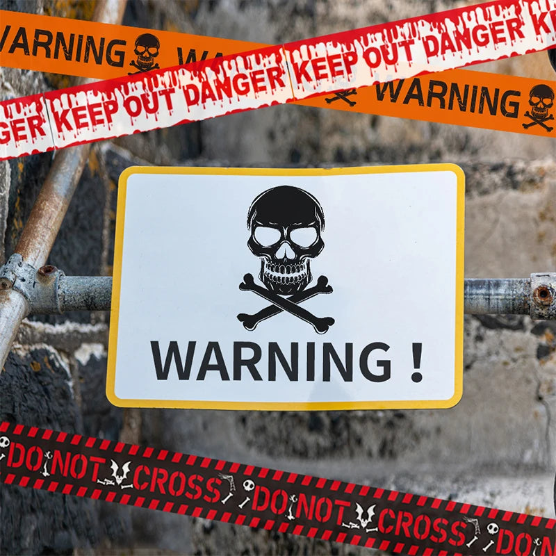 Halloween Skull Warning Sign – Spooky Party Decoration