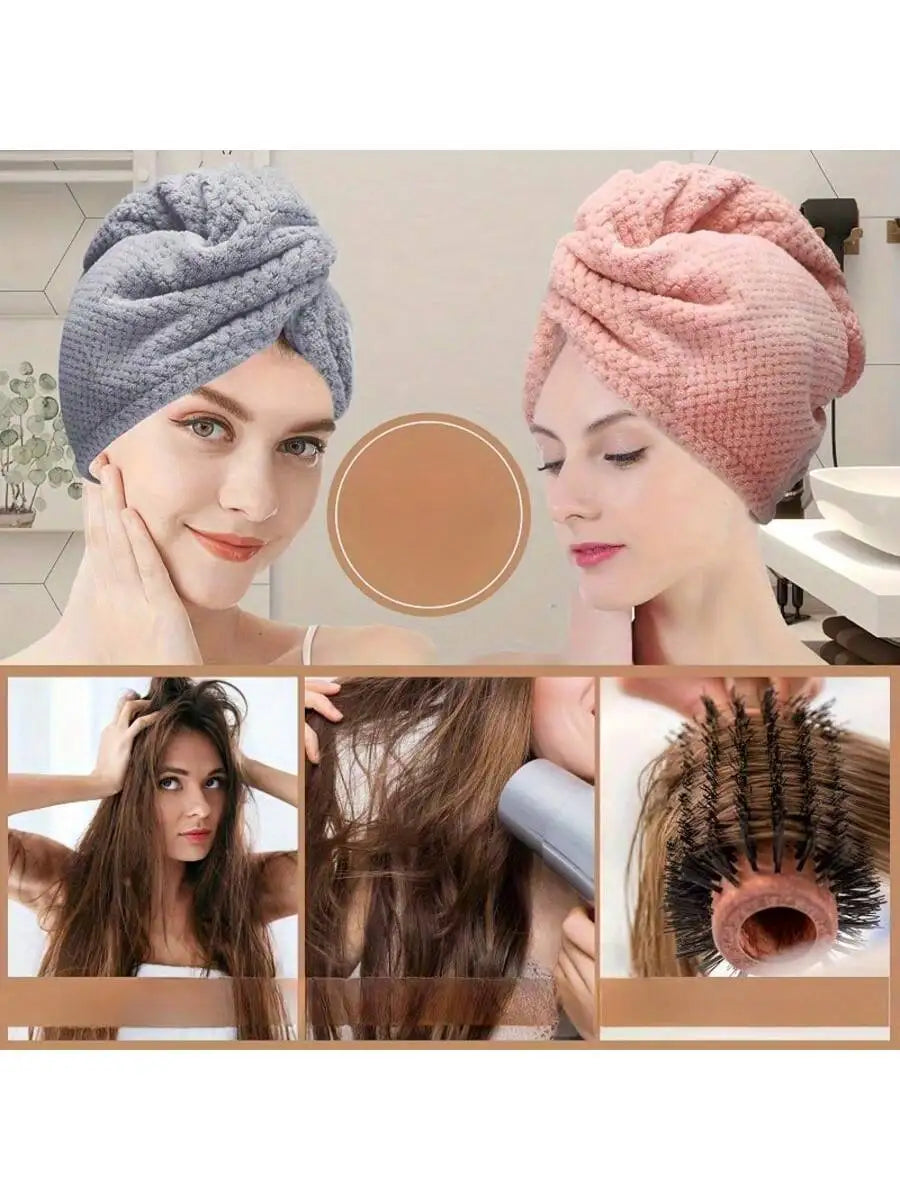 Hair Drying Towel Wrap – Absorbent Button-Closure Hair Cap for Women