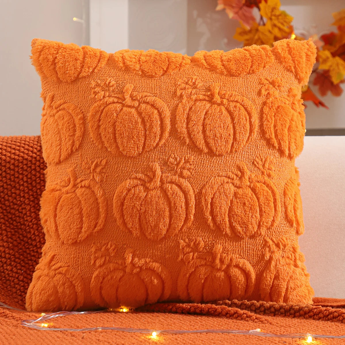 Halloween Pumpkin & Ghost Quilted Plush Pillow Cover
