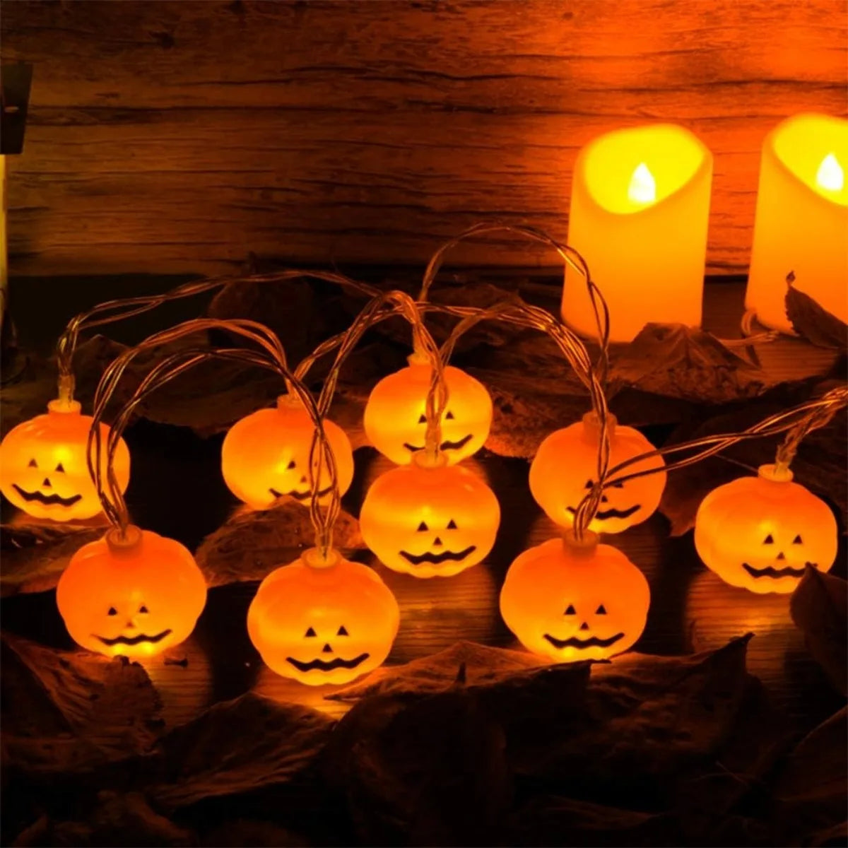 3D Pumpkin LED String Lights – Battery-Operated Halloween Decor for Home & Parties