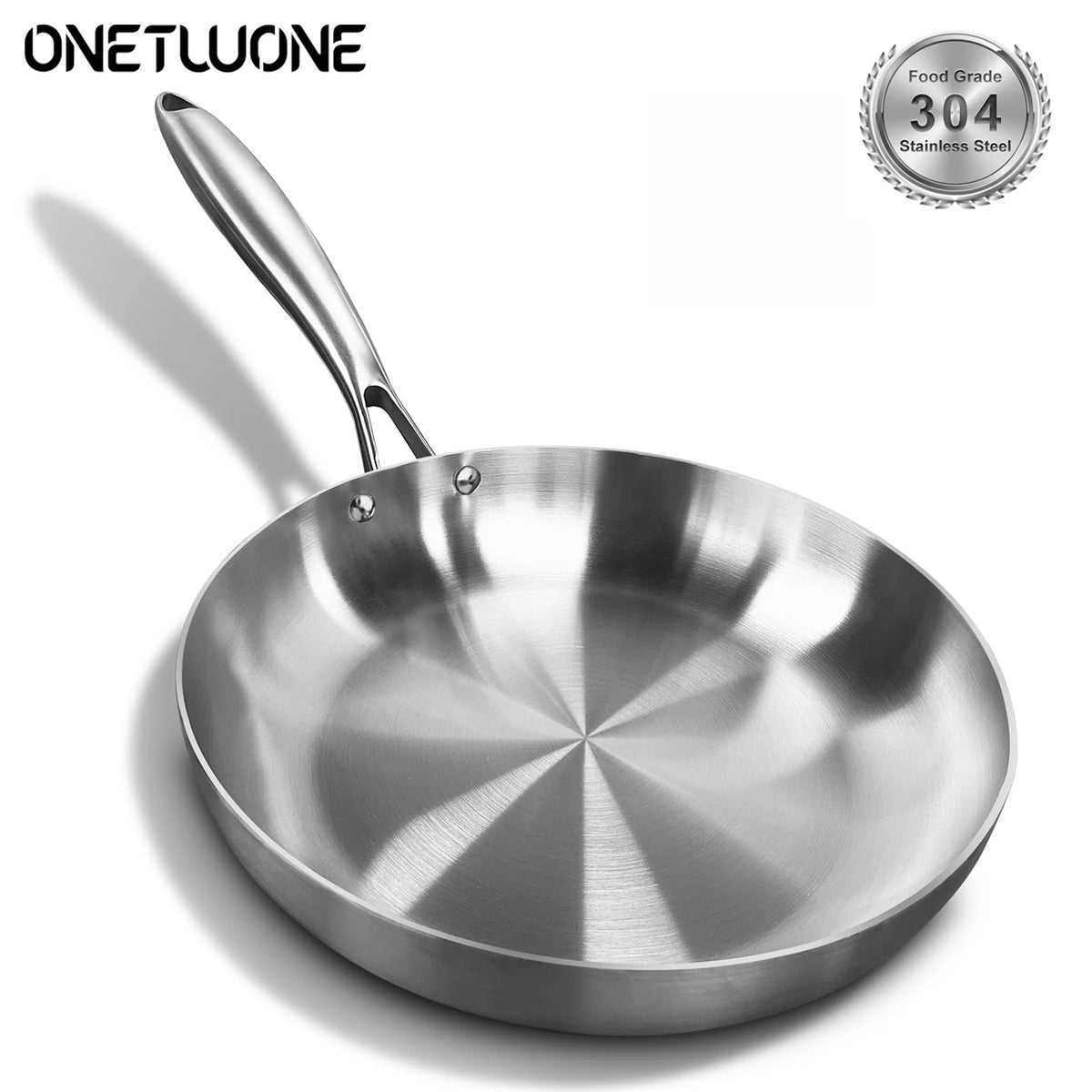 304 Stainless Steel Frying Pan – Non-Toxic Uncoated Skillet for All Cooktops