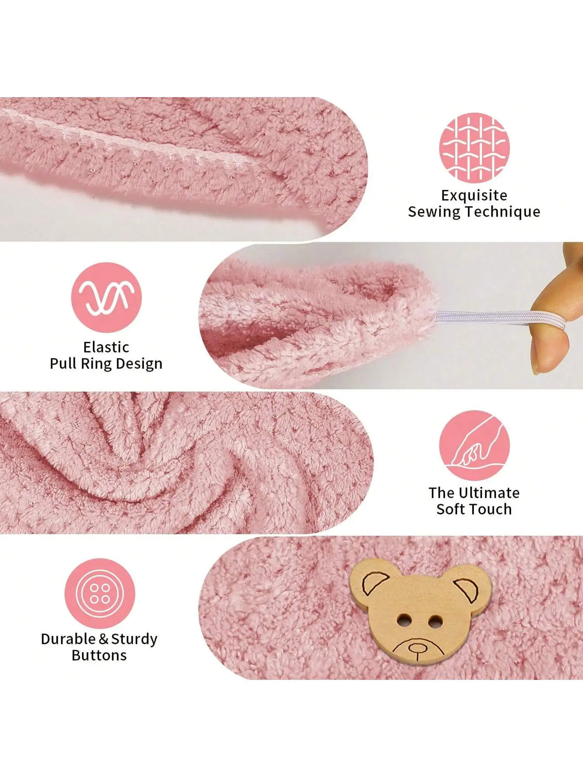 Hair Drying Towel Wrap – Absorbent Button-Closure Hair Cap for Women
