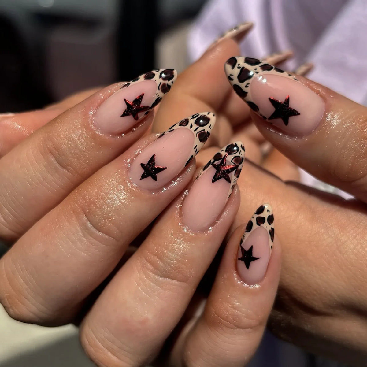 24Pcs Black Y2k Fake Nails with Diamond Halloween Long Almond False Nail Butterfly Design Wearable Oval Press on Nails Tips