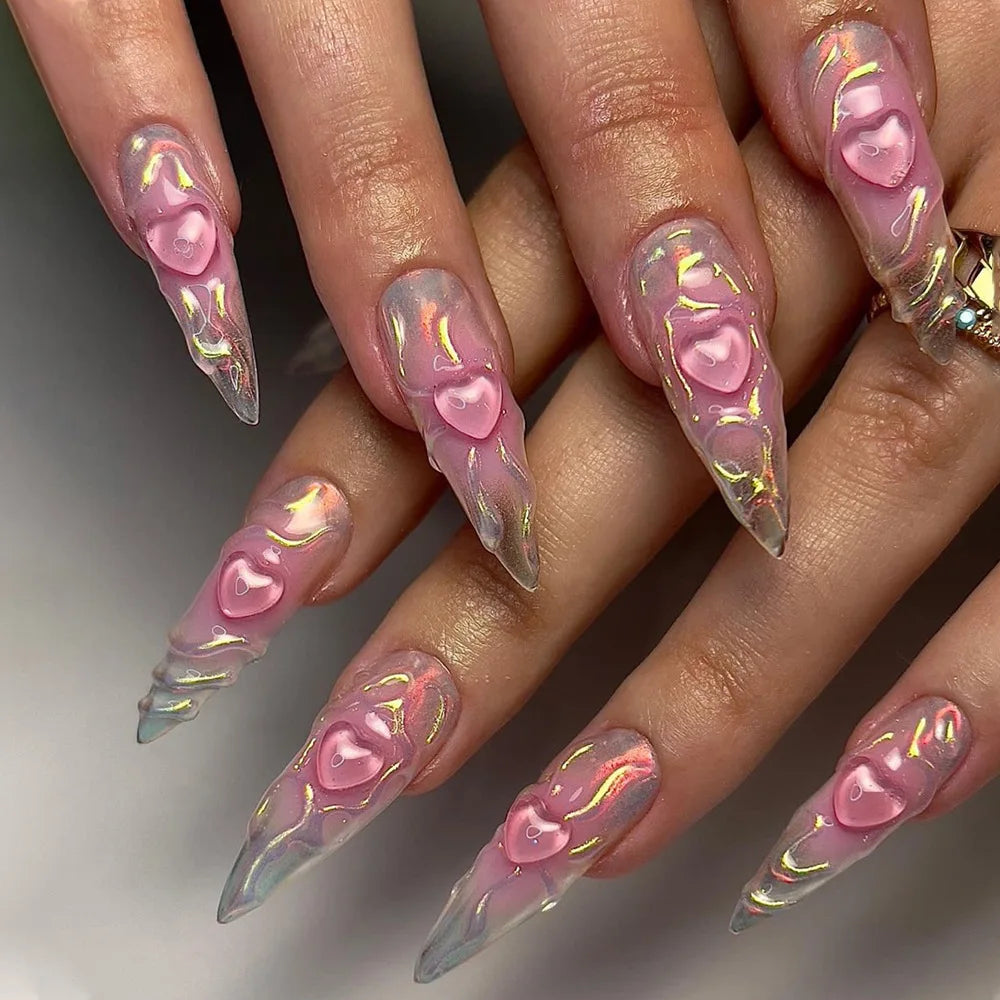 24Pcs Black Y2k Fake Nails with Diamond Halloween Long Almond False Nail Butterfly Design Wearable Oval Press on Nails Tips