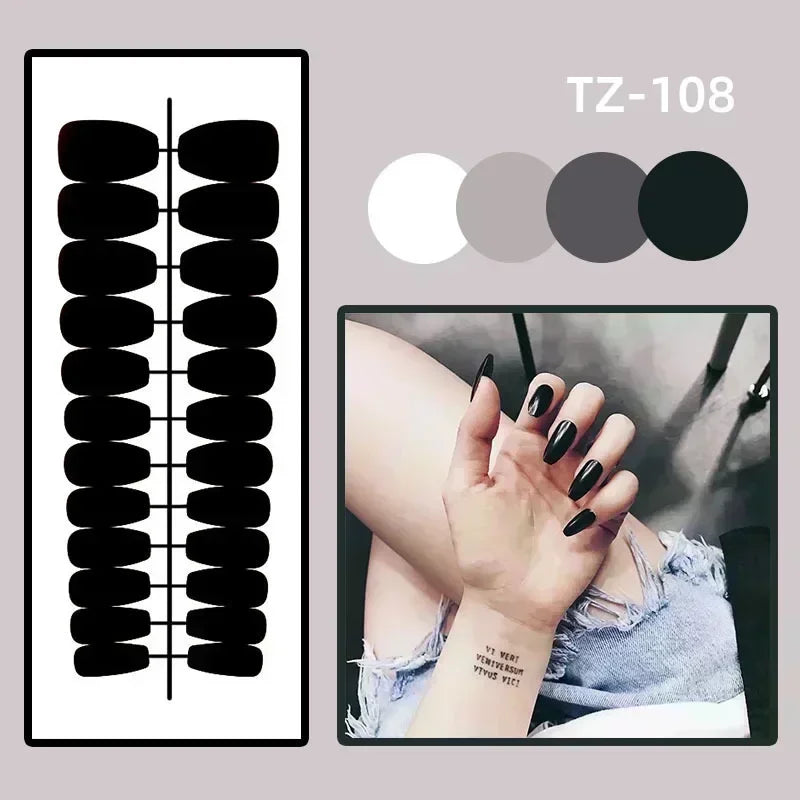 24Pcs Black Y2k Fake Nails with Diamond Halloween Long Almond False Nail Butterfly Design Wearable Oval Press on Nails Tips