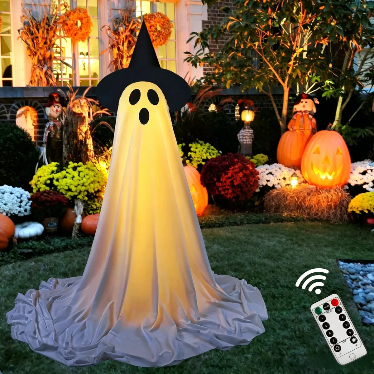 Light-Up Hanging Halloween Ghost – Glowing Spooky Prop for Yard, Garden, & Indoor Decor