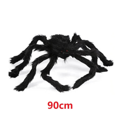 Giant Black Halloween Spider & Web Set – Realistic Scary Prop for Yard, Porch, & Party Decor