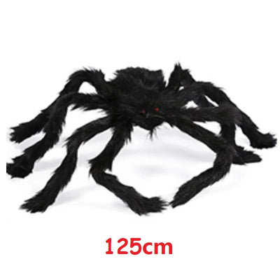 Giant Black Halloween Spider & Web Set – Realistic Scary Prop for Yard, Porch, & Party Decor