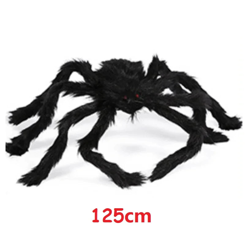 Giant Black Halloween Spider & Web Set – Realistic Scary Prop for Yard, Porch, & Party Decor