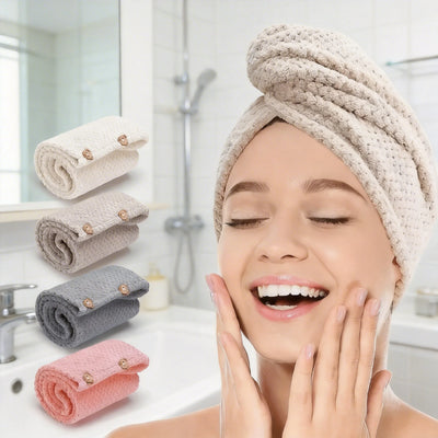 Hair Drying Towel Wrap – Absorbent Button-Closure Hair Cap for Women