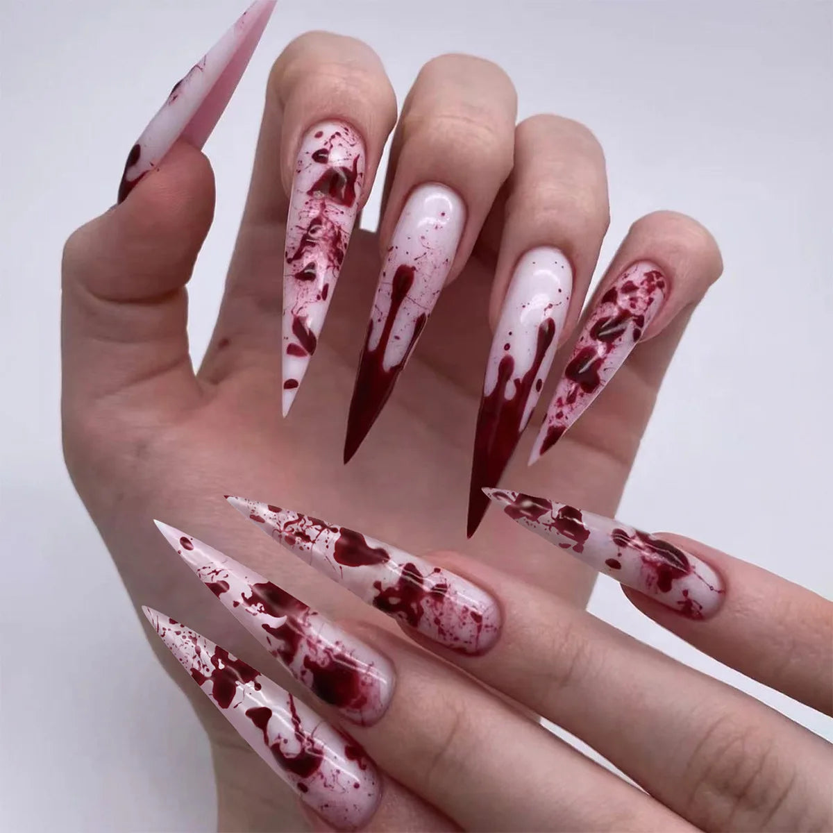 24Pcs Black Y2k Fake Nails with Diamond Halloween Long Almond False Nail Butterfly Design Wearable Oval Press on Nails Tips