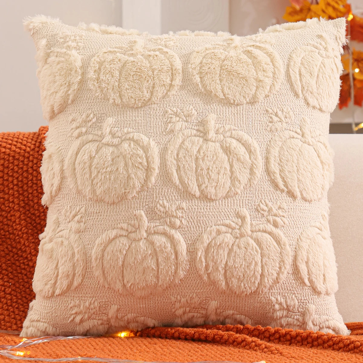 Halloween Pumpkin & Ghost Quilted Plush Pillow Cover