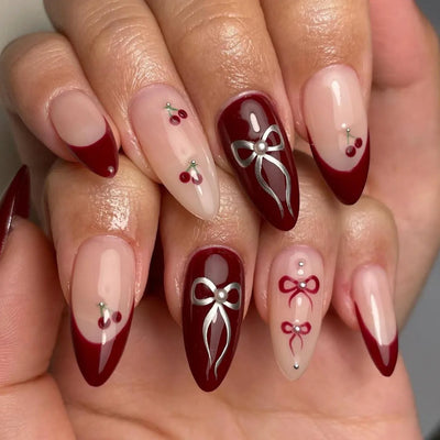 24Pcs Black Y2k Fake Nails with Diamond Halloween Long Almond False Nail Butterfly Design Wearable Oval Press on Nails Tips