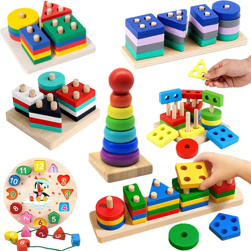 Montessori Wooden Color Sorting & Stacking Puzzle
