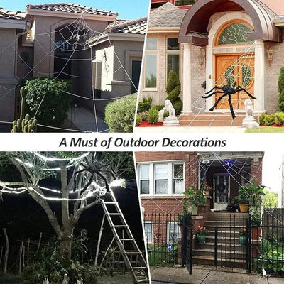 Giant Black Halloween Spider & Web Set – Realistic Scary Prop for Yard, Porch, & Party Decor