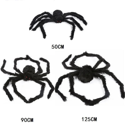 Giant Black Halloween Spider & Web Set – Realistic Scary Prop for Yard, Porch, & Party Decor