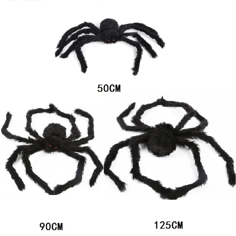 Giant Black Halloween Spider & Web Set – Realistic Scary Prop for Yard, Porch, & Party Decor