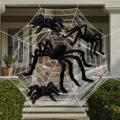 Giant Black Halloween Spider & Web Set – Realistic Scary Prop for Yard, Porch, & Party Decor