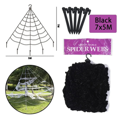 Giant Black Halloween Spider & Web Set – Realistic Scary Prop for Yard, Porch, & Party Decor