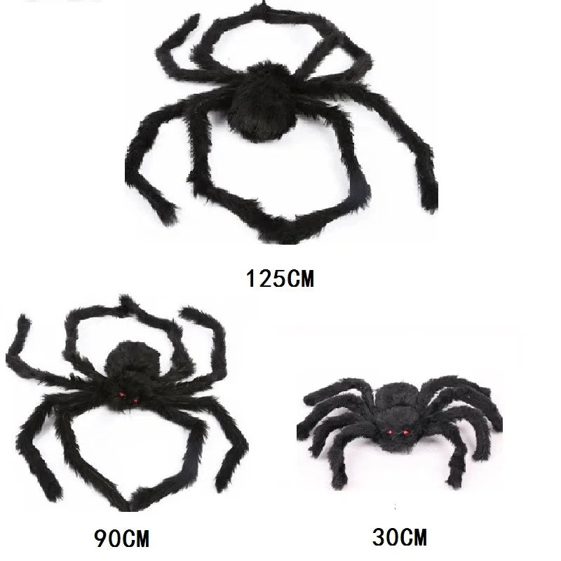 Giant Black Halloween Spider & Web Set – Realistic Scary Prop for Yard, Porch, & Party Decor