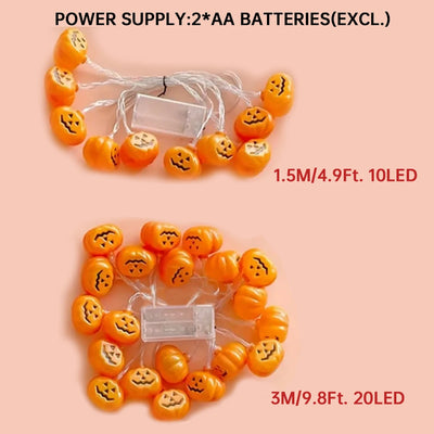 3D Pumpkin LED String Lights – Battery-Operated Halloween Decor for Home & Parties
