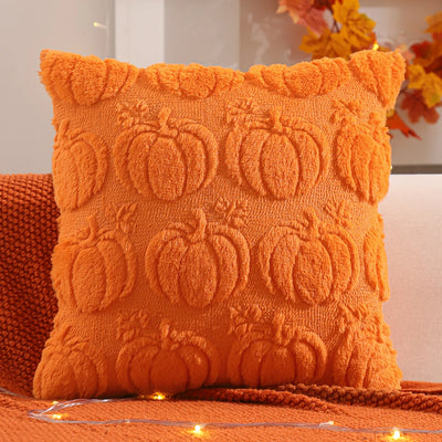Halloween Pumpkin & Ghost Quilted Plush Pillow Cover