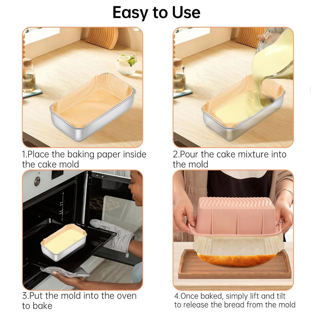 100-Pack Pre-Formed Loaf Pan Liners (9x5") – Non-Stick Baking Parchment Paper