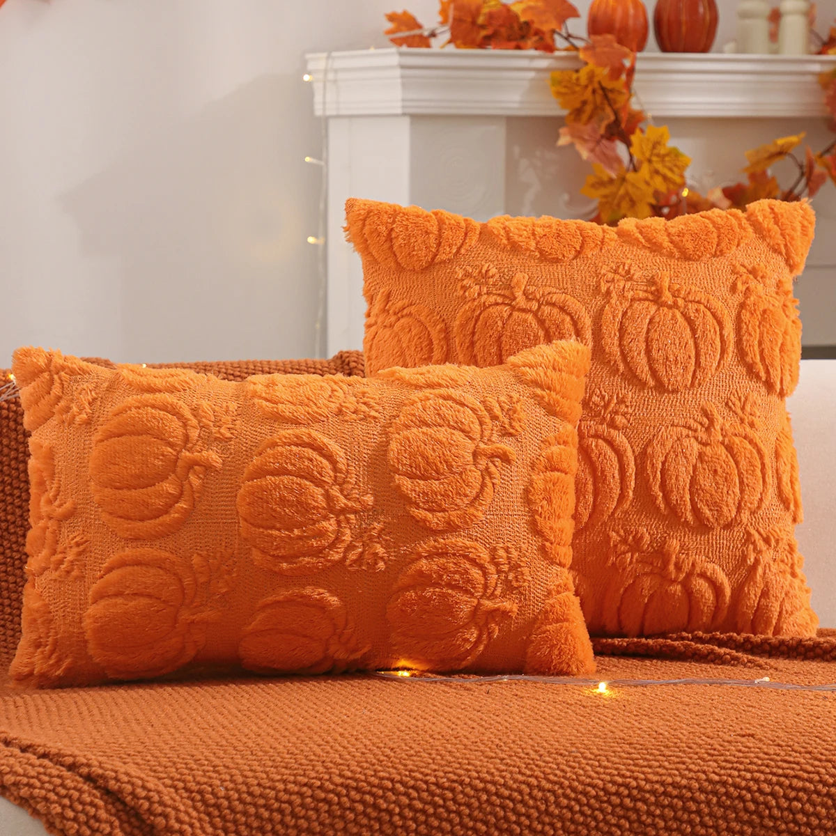 Halloween Pumpkin & Ghost Quilted Plush Pillow Cover