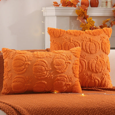Halloween Pumpkin & Ghost Quilted Plush Pillow Cover