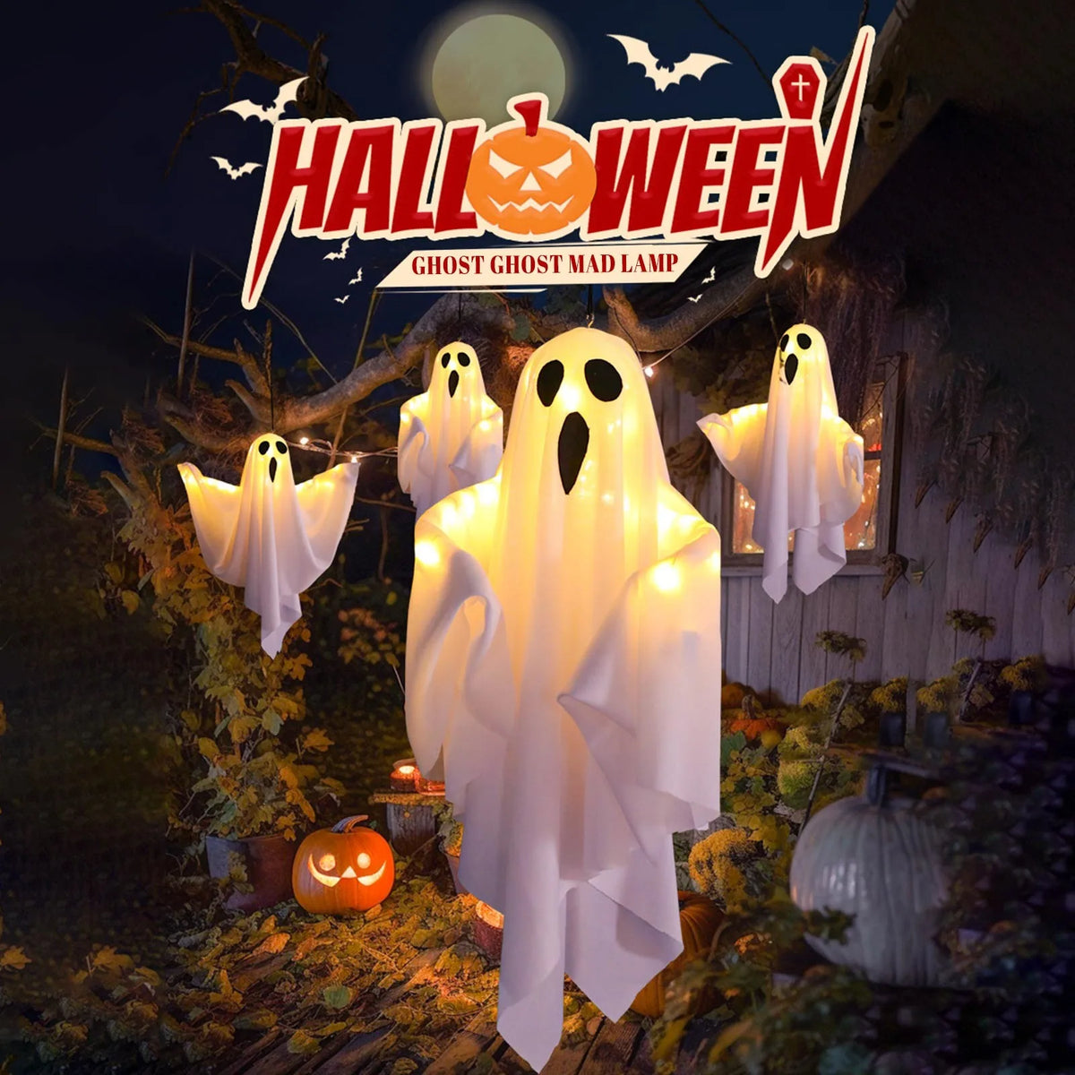Light-Up Hanging Ghost Halloween Decoration
