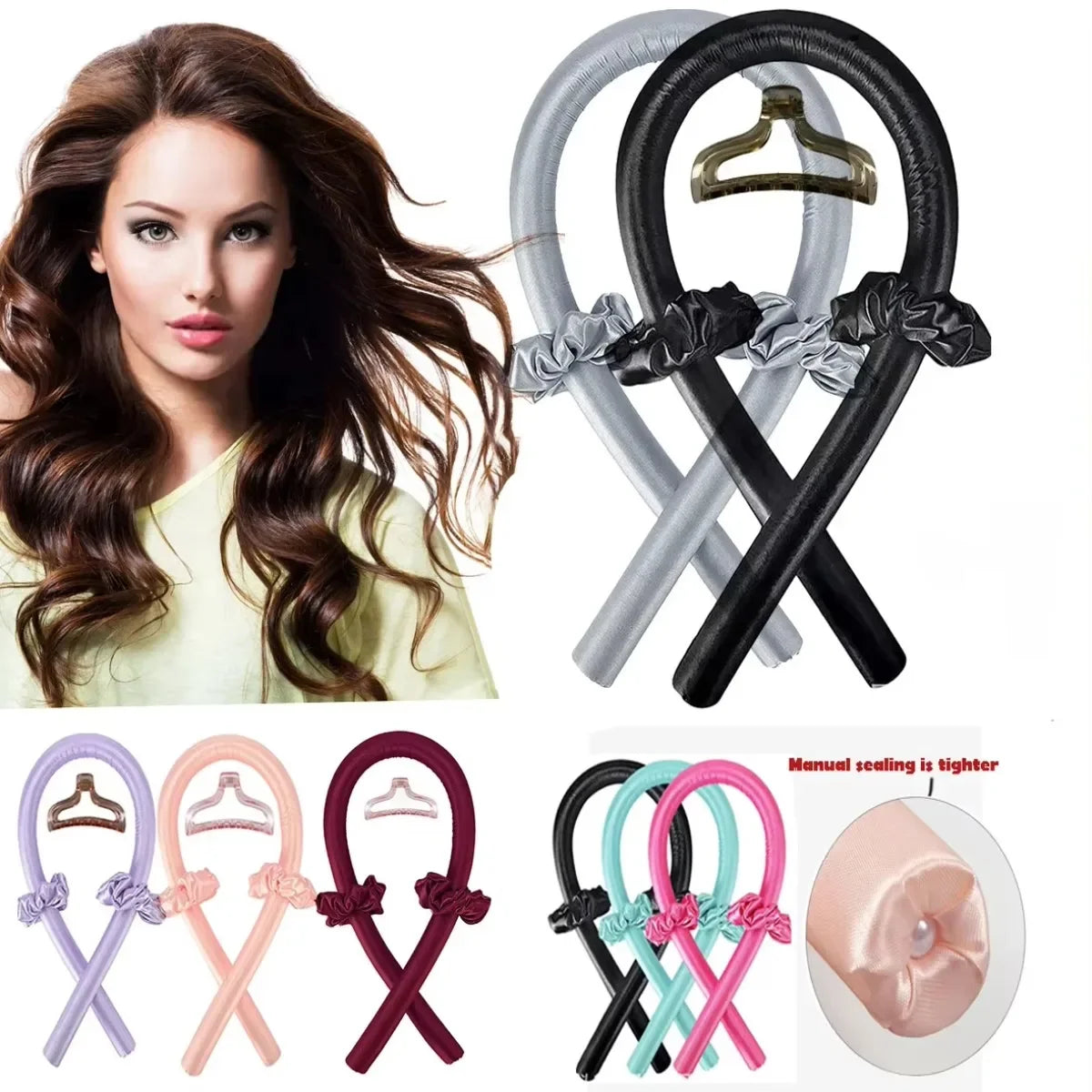 Heatless Hair Curling Ribbon Set – Overnight Satin Curls Headband