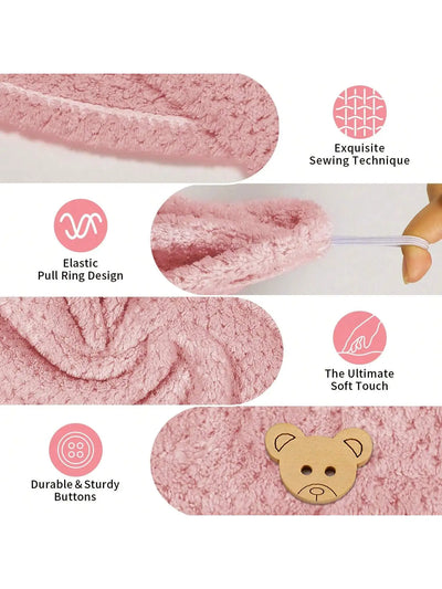 Hair Drying Towel Wrap – Absorbent Button-Closure Hair Cap for Women