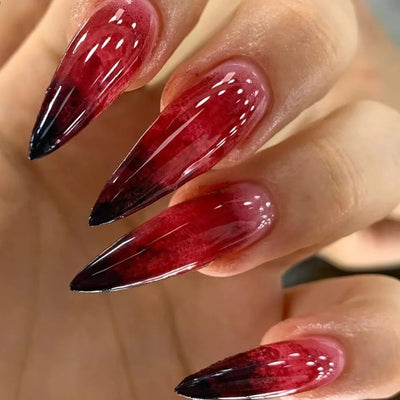 24Pcs Black Y2k Fake Nails with Diamond Halloween Long Almond False Nail Butterfly Design Wearable Oval Press on Nails Tips