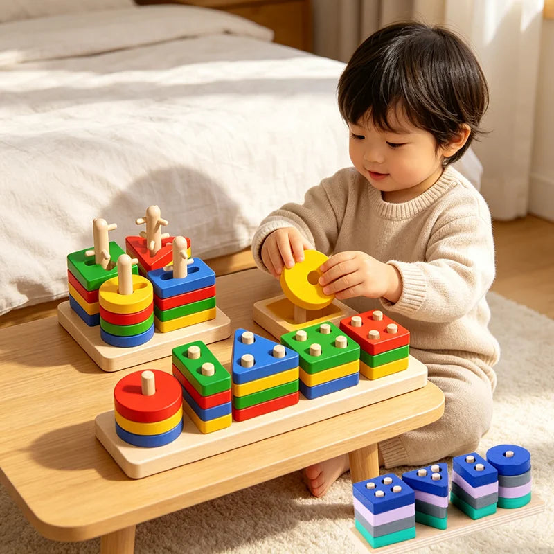 Montessori Wooden Color Sorting & Stacking Puzzle