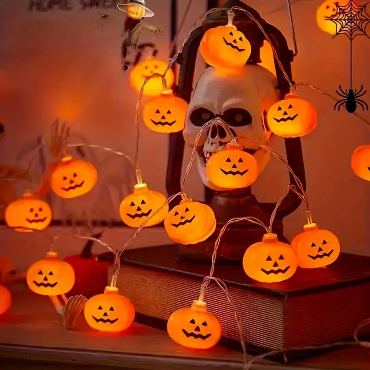 3D Pumpkin LED String Lights – Battery-Operated Halloween Decor for Home & Parties
