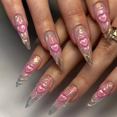 24Pcs Black Y2k Fake Nails with Diamond Halloween Long Almond False Nail Butterfly Design Wearable Oval Press on Nails Tips