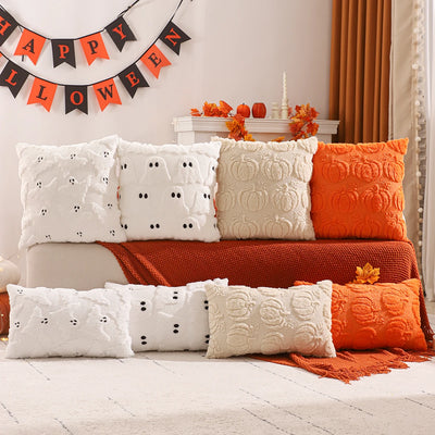Halloween Pumpkin & Ghost Quilted Plush Pillow Cover