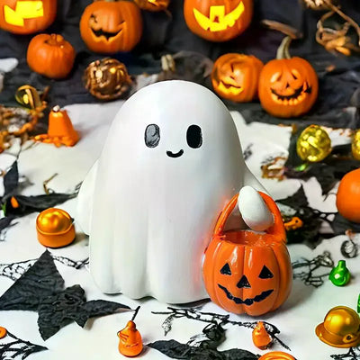 Halloween Ghost & Pumpkin Resin Figurine