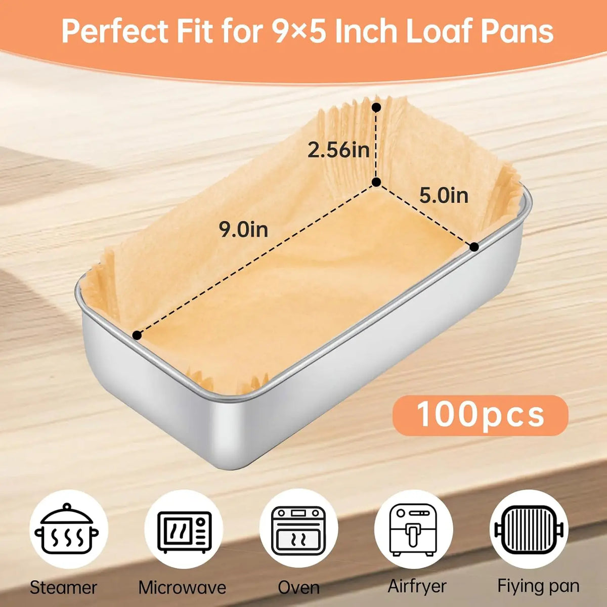 100-Pack Pre-Formed Loaf Pan Liners (9x5") – Non-Stick Baking Parchment Paper
