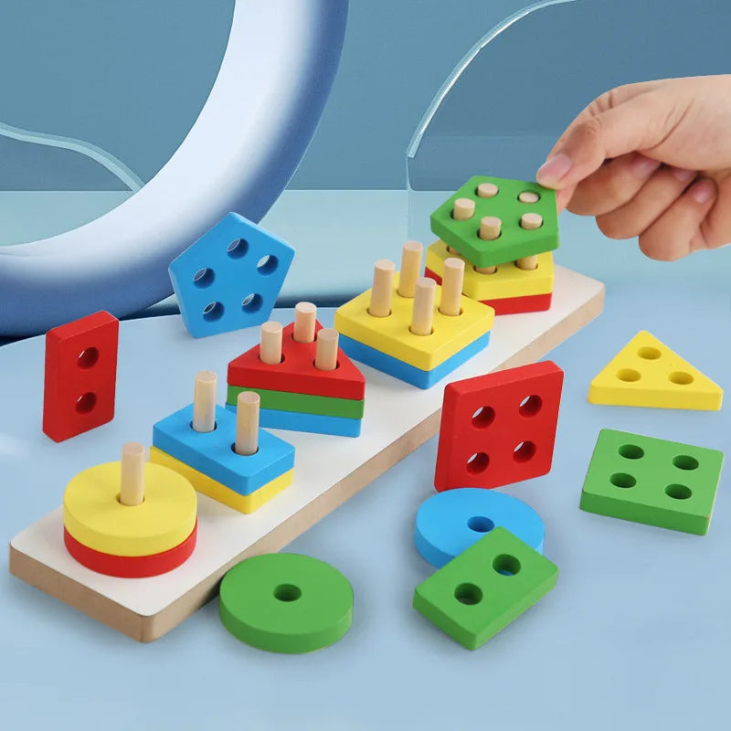 Montessori Wooden Color Sorting & Stacking Puzzle