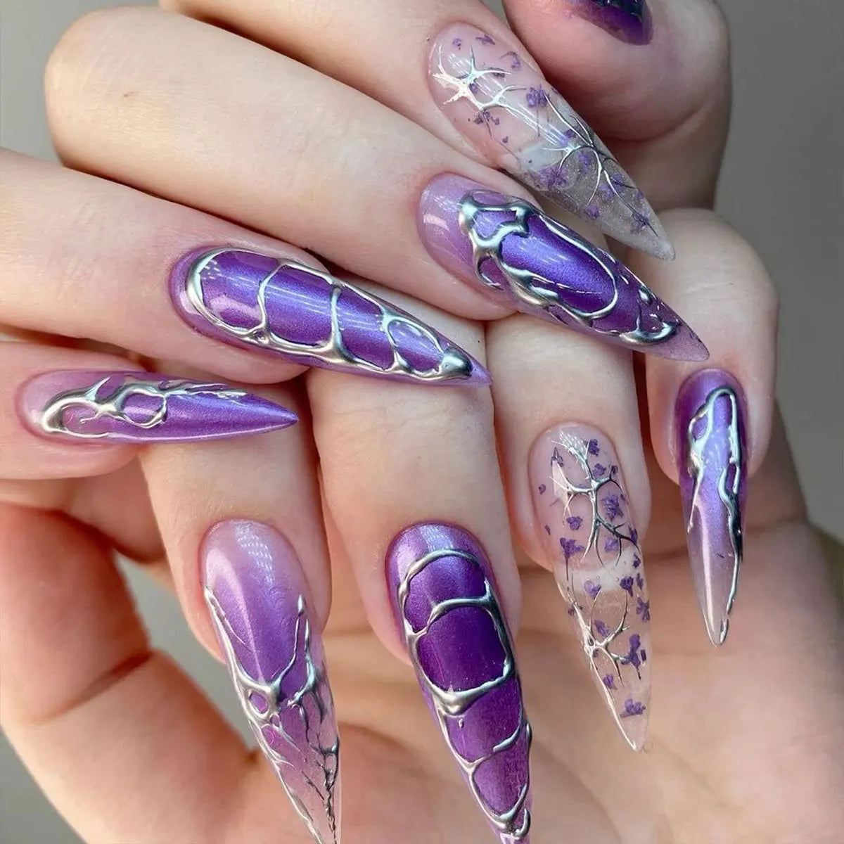24Pcs Black Y2k Fake Nails with Diamond Halloween Long Almond False Nail Butterfly Design Wearable Oval Press on Nails Tips