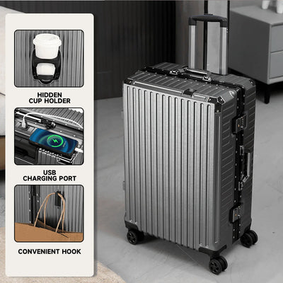 Aluminum Frame Hardside Luggage – Rolling Suitcase with USB Port & TSA Lock