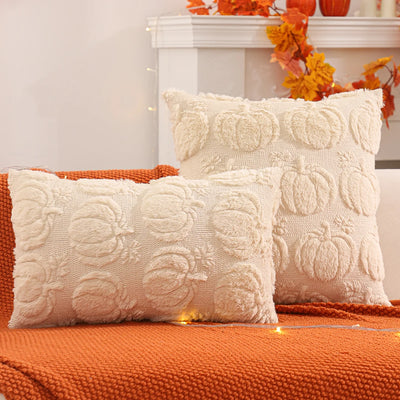 Halloween Pumpkin & Ghost Quilted Plush Pillow Cover