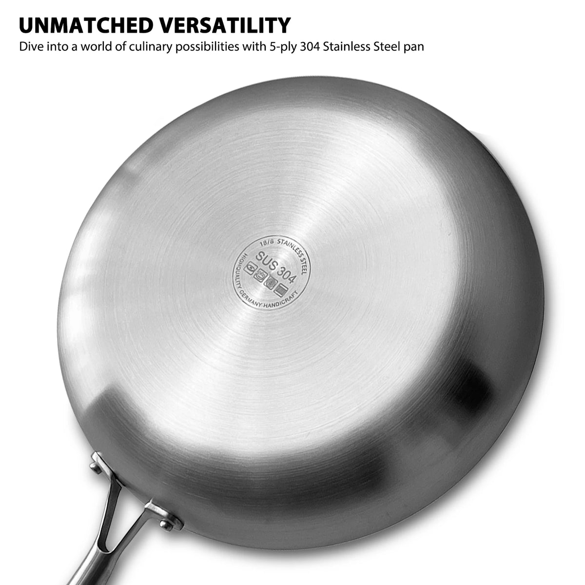 304 Stainless Steel Frying Pan – Non-Toxic Uncoated Skillet for All Cooktops