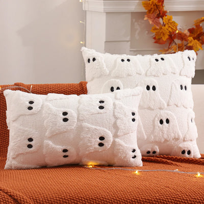 Halloween Pumpkin & Ghost Quilted Plush Pillow Cover