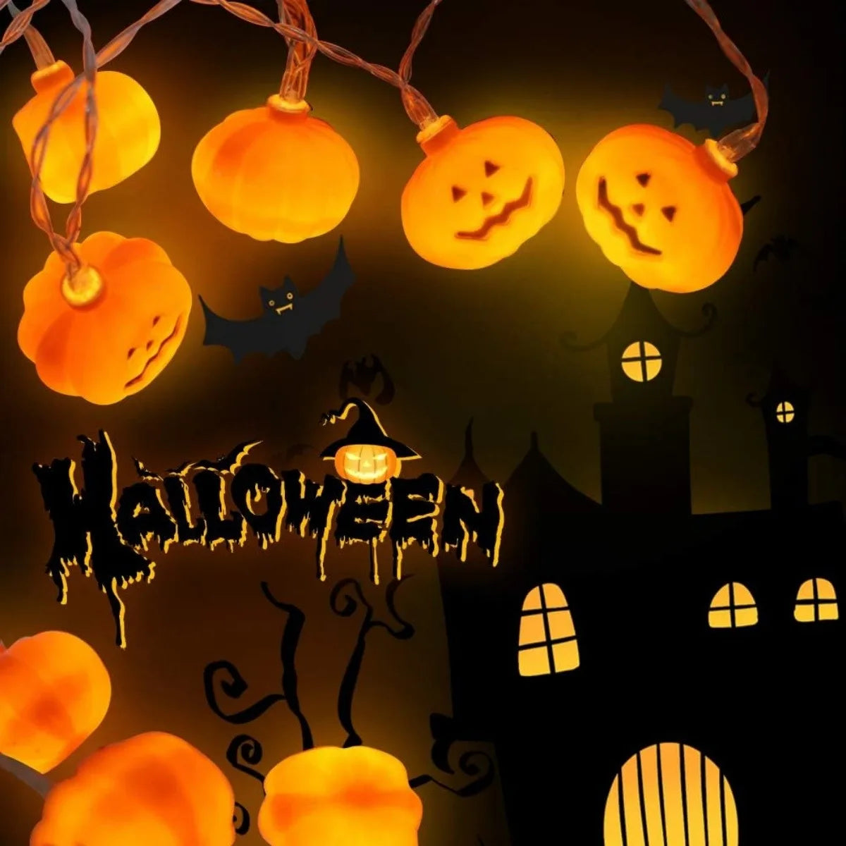 3D Pumpkin LED String Lights – Battery-Operated Halloween Decor for Home & Parties