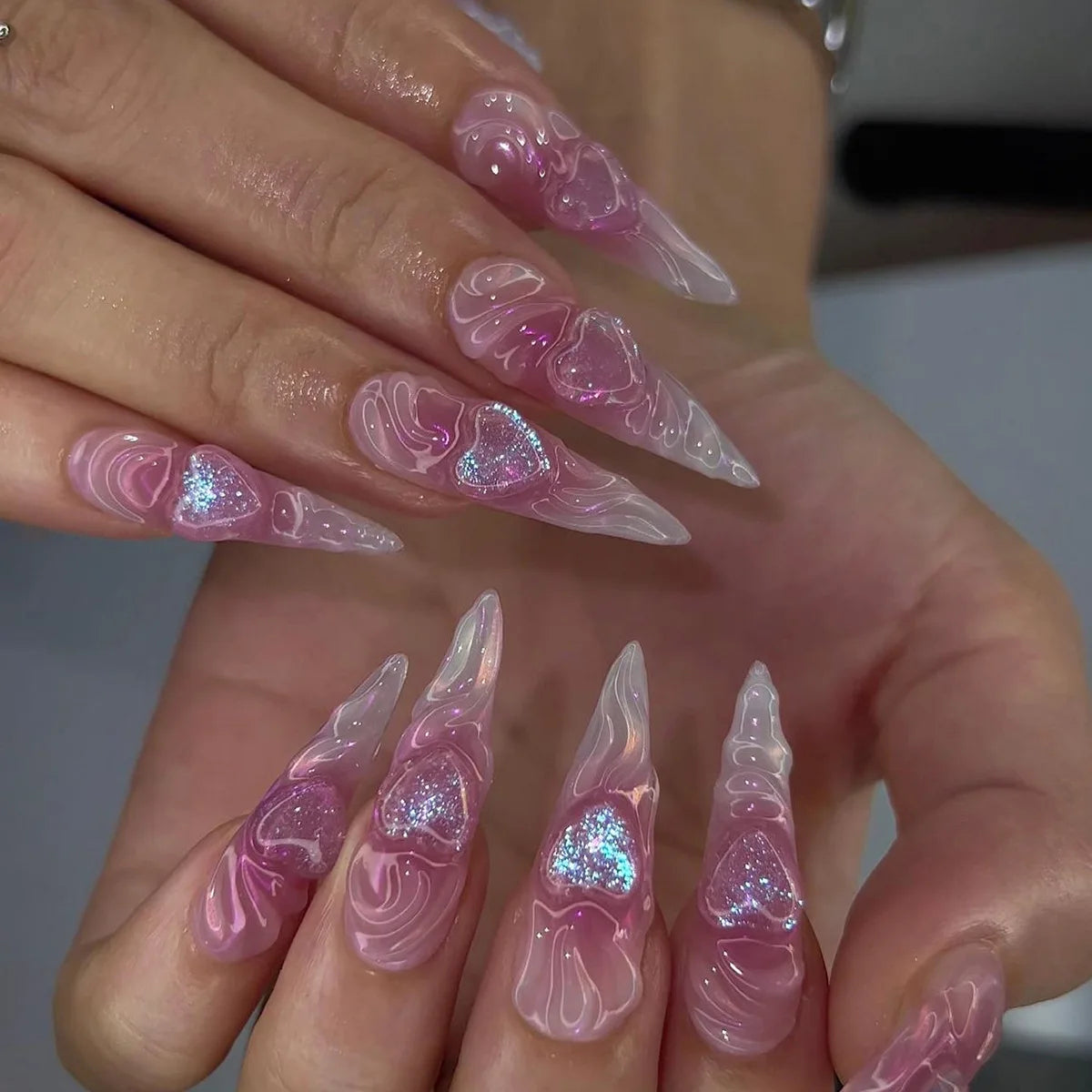 24Pcs Black Y2k Fake Nails with Diamond Halloween Long Almond False Nail Butterfly Design Wearable Oval Press on Nails Tips